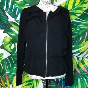 GUC John Paul Richard Women's Medium Black Ruffle Front Full Zip Short Jacket